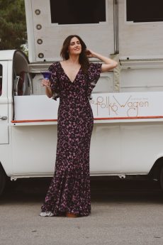 h-era printed ruffle maxi dress