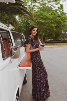 h-era printed ruffle maxi dress